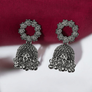 Vritika – Silver Oxidised Jhumka Earrings