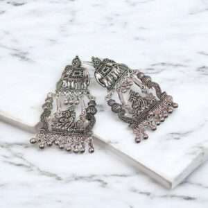 Divine Duet: Radha Krishna Oxidised Singing Earrings