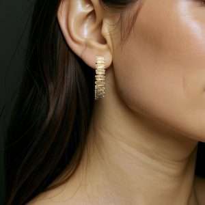 Golden Aura Anti Tarnish Hoops – Round Glass Elegance in Soft Hue